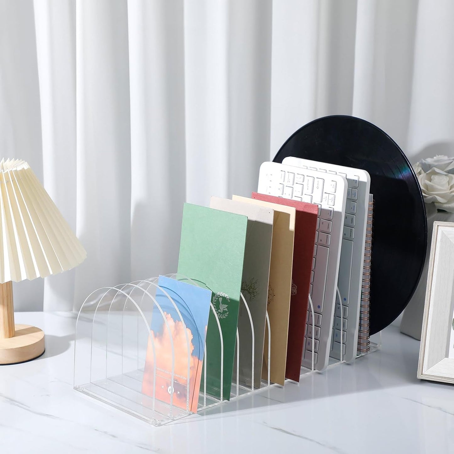 Ctosree Acrylic File Organizer for Desk Vertical 15 Compartments File Sorter Mail Organizer Desktop Countertop Folder Stand Racks for Office Home School Desk(Arch,Clear)