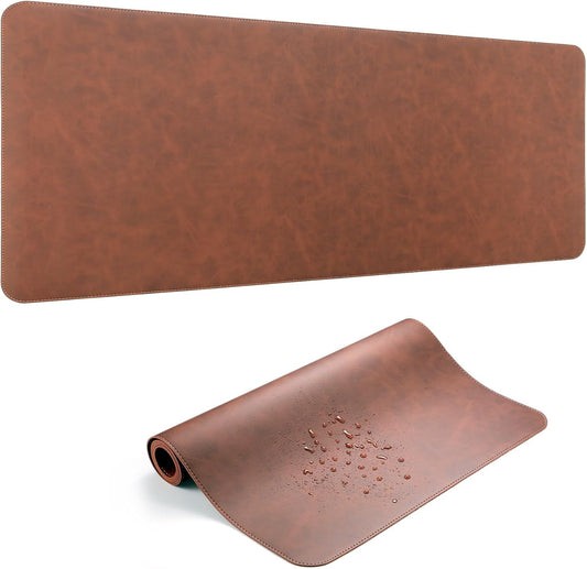 Leather Large Desk Pad Protector Non-Slip, Office Desk Mat, Computer Mouse Pad, Desk Blotter & Writing Pad, Keyboard Extended Mousepad with Stitched Edge for Desktop Laptop 39.4 x 17 inch (Brown)