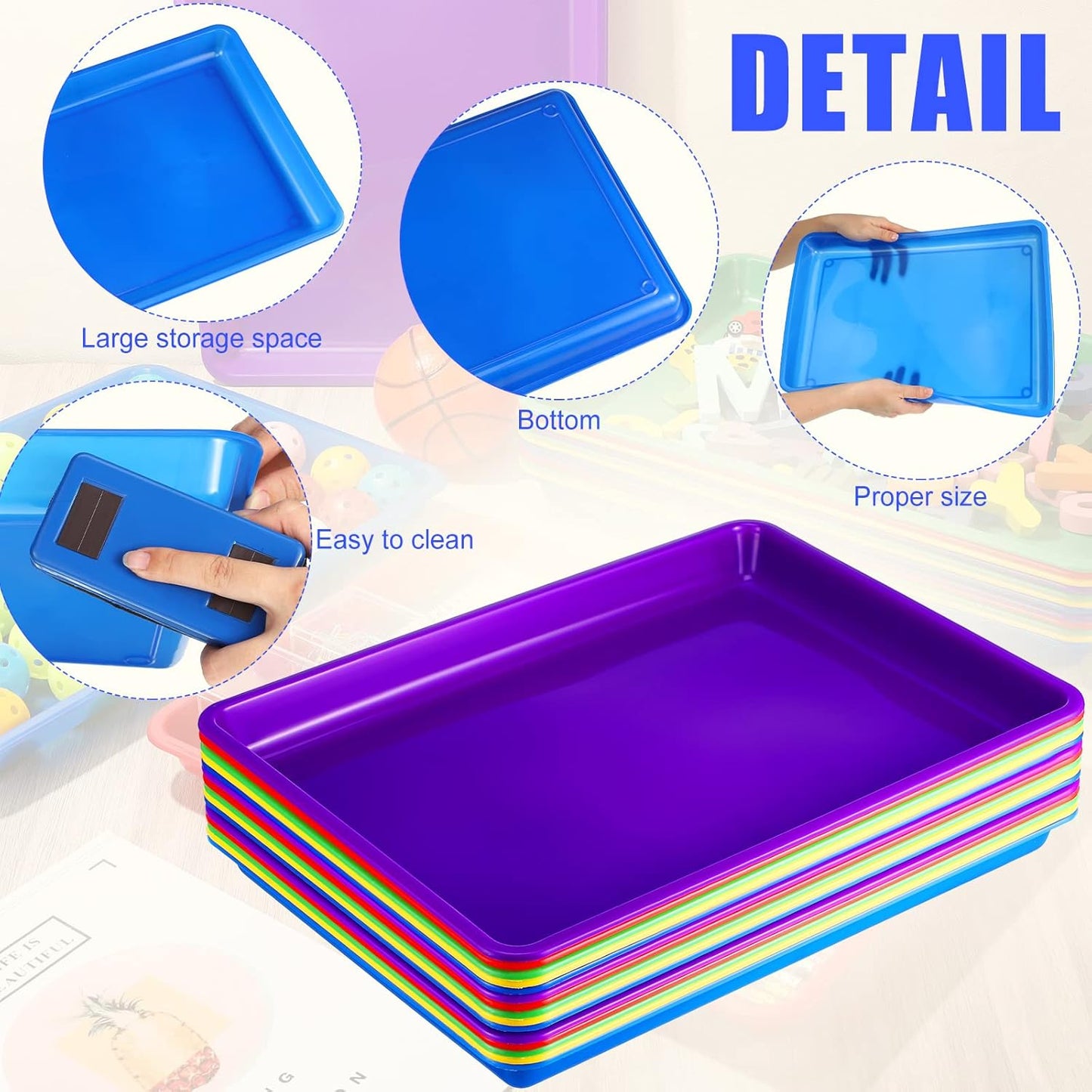 Maitys 15 Pcs Flat Plastic Trays 16.1 x 11.8'' Sensory Storage Tray Paper Stackable Classroom Bins for Office Home Organizer Arts and Crafts Supplies(Classic Color)