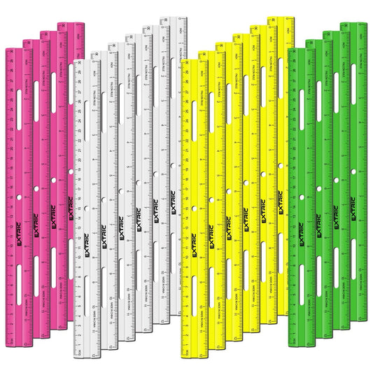 Clear Plastic Rulers 12 Inch, Rulers Bulk for Classroom Assorted Colors 20 Count Metric and Inches Ruler, Shatterproof Ruler 12 Inch