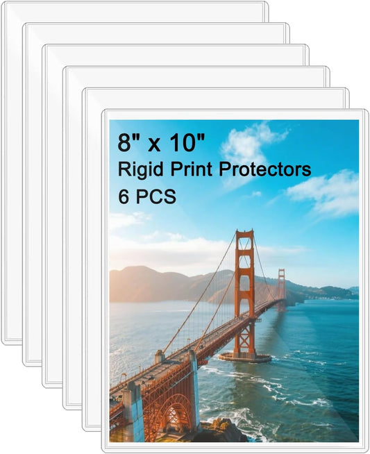6PCS 8" x 10" Clear Rigid Card Sleeves – Waterproof Hard Plastic Protectors for Postcards, Prints, Photos, Trading & Sports Cards – Top Load Jumbo Sheet Holders