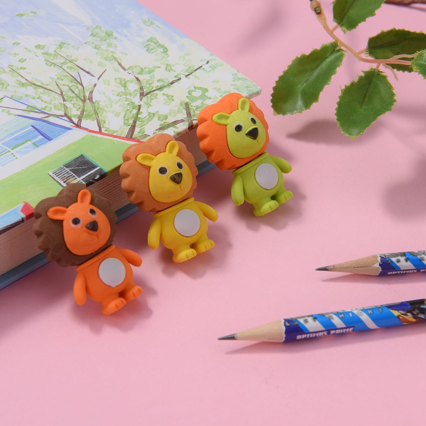 12 Pack Lion Erasers for Kids, 3D Animal Erasers for Boys and Girls, Fun Take Apart Erasers for School Supplies Prize Gifts Party Favors