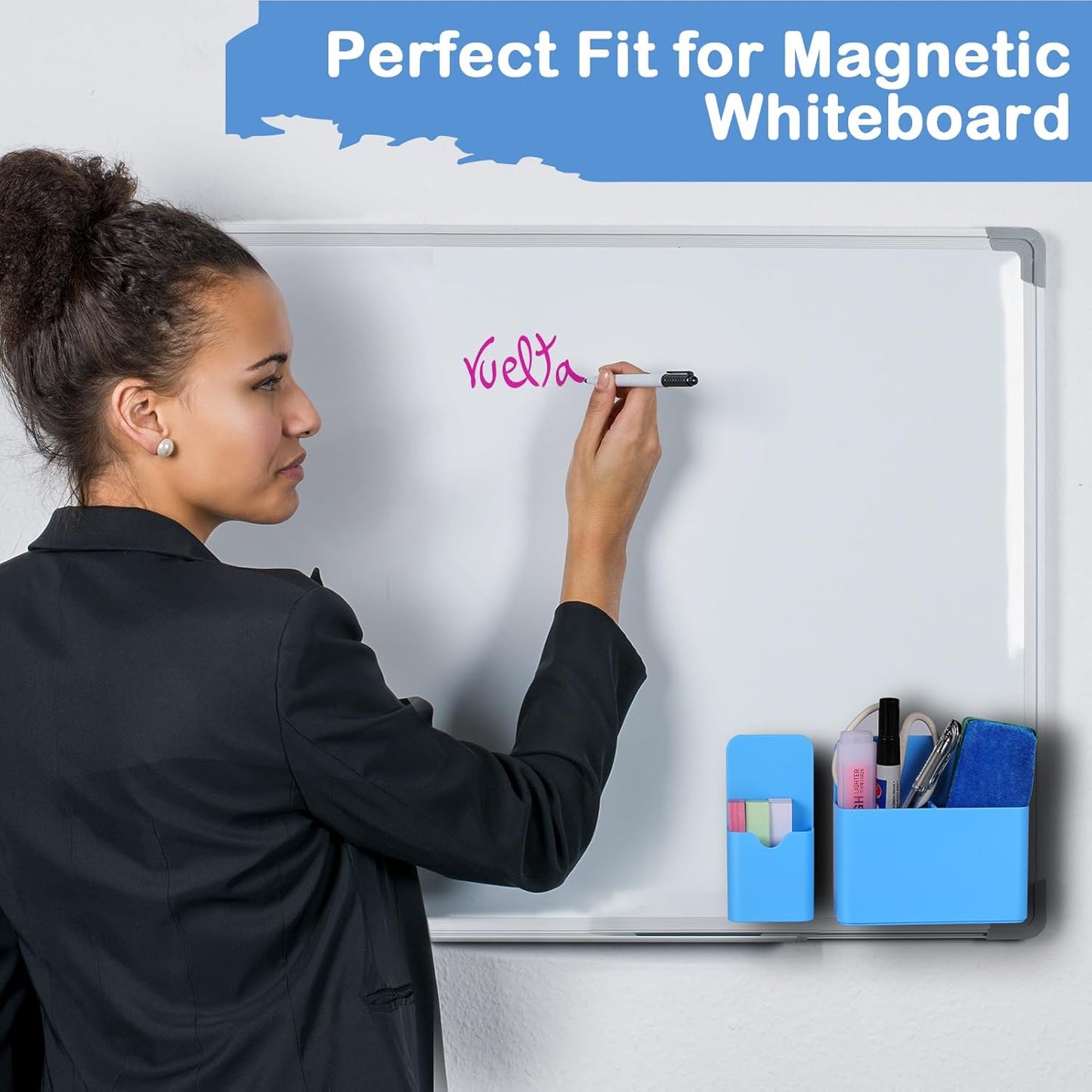 Magnetic Pen Holder,2 Pack Magnetic Dry Erase Marker Holder with Generous Compartments,Strong Magnet Storage Marker Pen Pencil Organizer for Refrigerator,Whiteboard,Locker Accessories