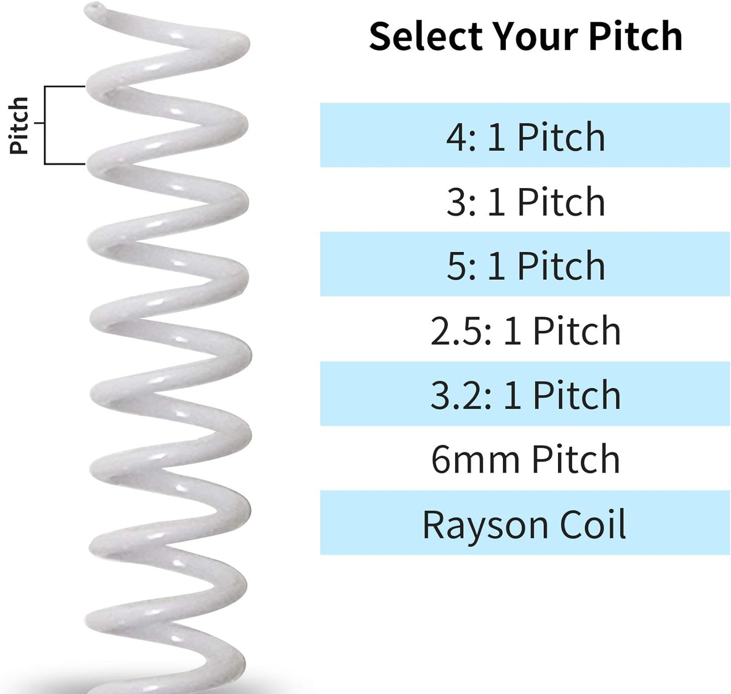 Rayson 5/16" Plastic Spiral Binding Coil, 40 Sheets Capacity, 4:1 Pitch 7.9mm White Coil Binding Spines for Business and Educational Purposes, Pack of 100