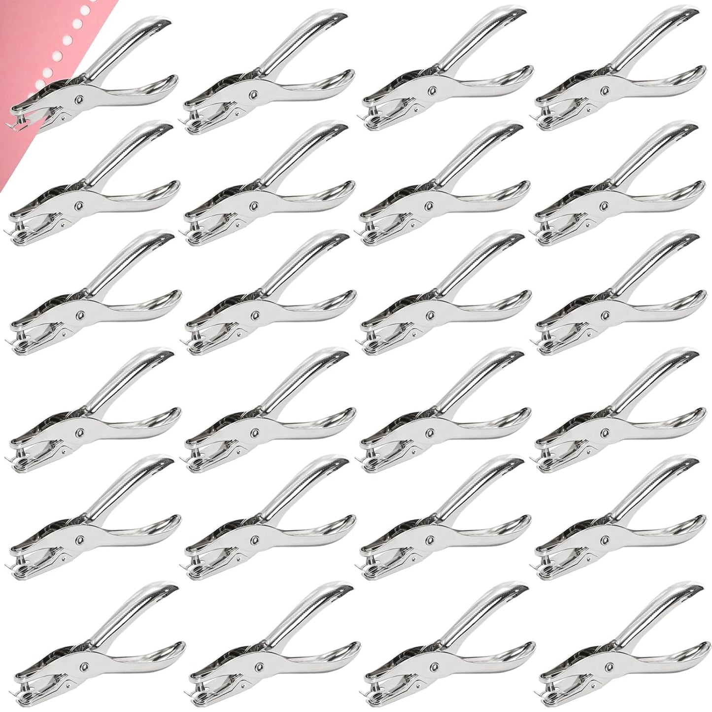 Jucoan 24 Pack Single Hole Punch,1/4 Inch Small Hole Punch, Metal Handheld One Hole Paper Puncher for Tags Tickets Home Office School Craft, 8 Sheets Capacity, 6 mm