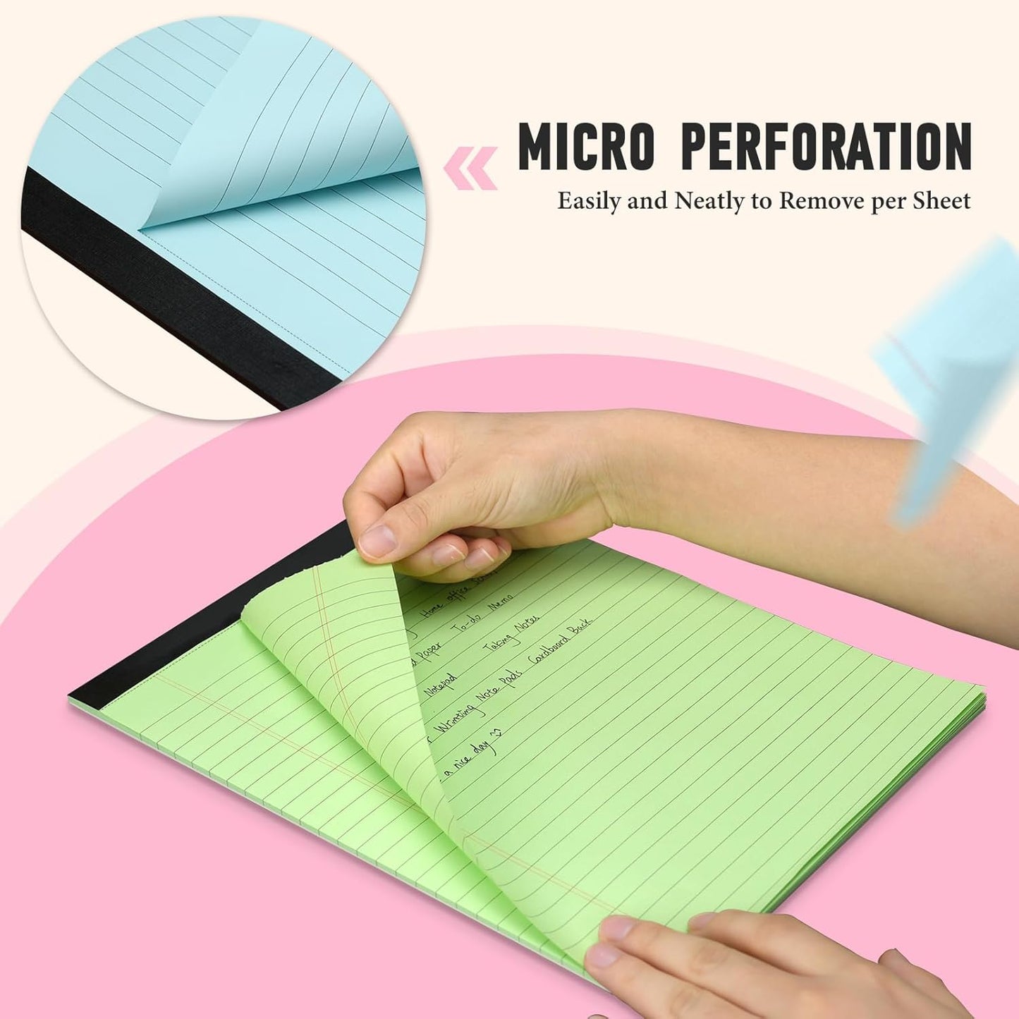 8.5 x 11 Legal Pads, 6 Pack Colored Legal Pads, Wide Ruled, Note Pads 8.5 x 11, Writing Pad, Multicolor Perforated Note Pads with Sturdy White Back, 30 Sheets Per Notepad for School, Home, Office