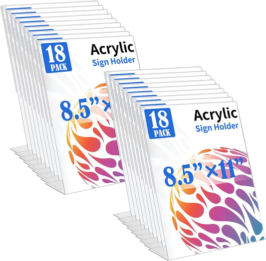 18 Pack Acrylic Sign Display Stand 8.5 X 11, L Shape Clear Plastic Sign Frame, Picture Photo Frame, Flyer Document Paper Holder for Office Desktop