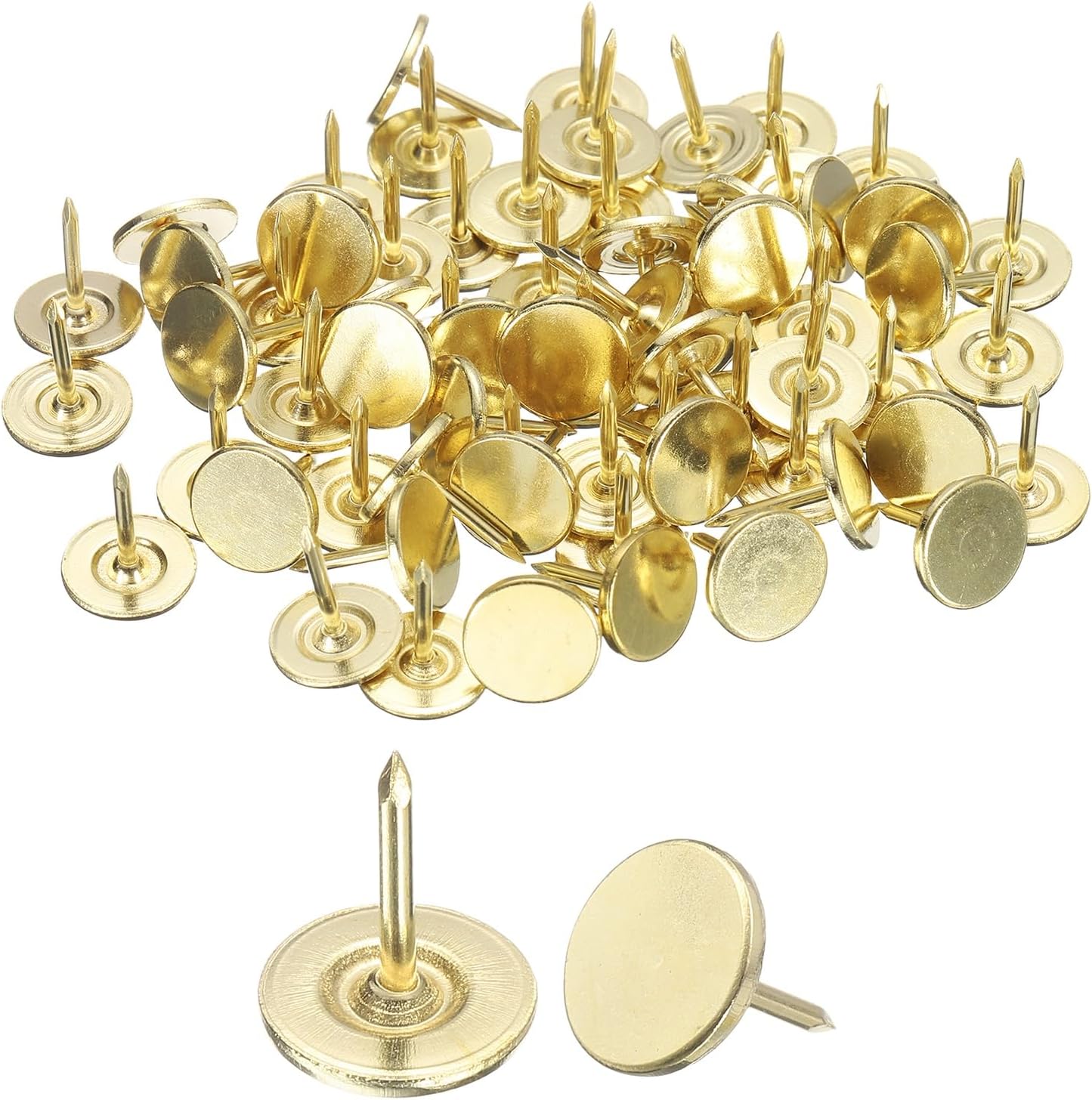 uxcell 100Pcs Upholstery Tacks, 11mmx13mm Flat Head Thumb Tack Decorative Furniture Nails Push Pins for Furniture Sofa Headboards, Gold
