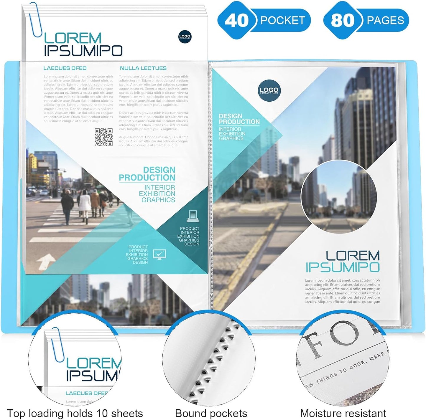 Marspark 6 Pcs Binder with Plastic Sleeves Large 8.5" x 11" Display Presentation Book 40 Pocket 80 Pages Art Portfolio Folder Clear Sheet Protector for Photo Document (Blue)