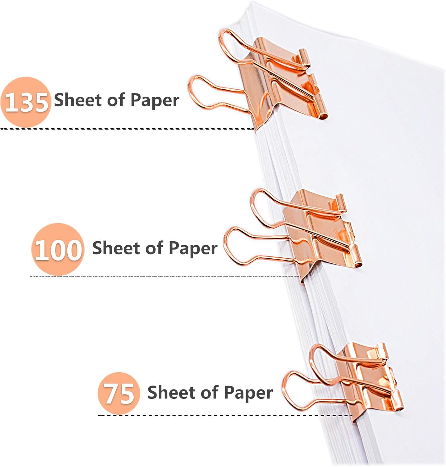 Binder Clips Paper Clamps, Assorted Sizes Set (Small, Medium, Large) for Office School and Home Supplies (Rose Gold)