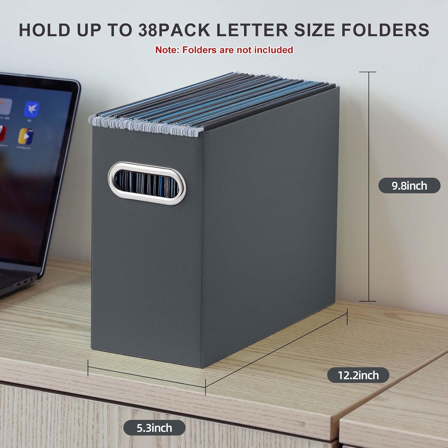 Oterri File Organizer, 2 Packs Small Storage Box, Cardboard File Folder Organizer, Collapsible File Box for Hanging File Folders Letter Size, Portable Filing Organizer with Handle (Dark Grey)