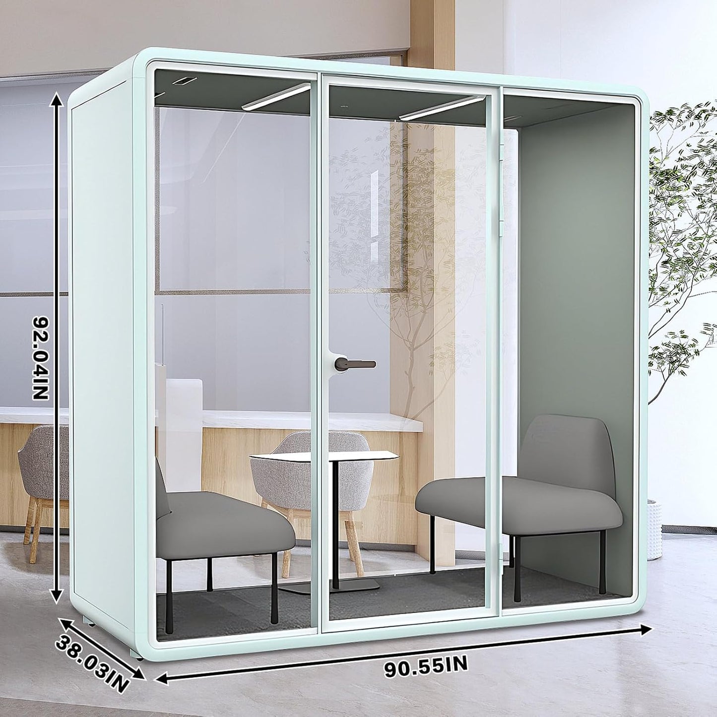 Office Sound Booth with Audio Privacy - Portable Soundproof Pod with Stylish Light Blue Frame,Soundproof Room with Light,Ventilation,Socket for Conversation,Reception Room