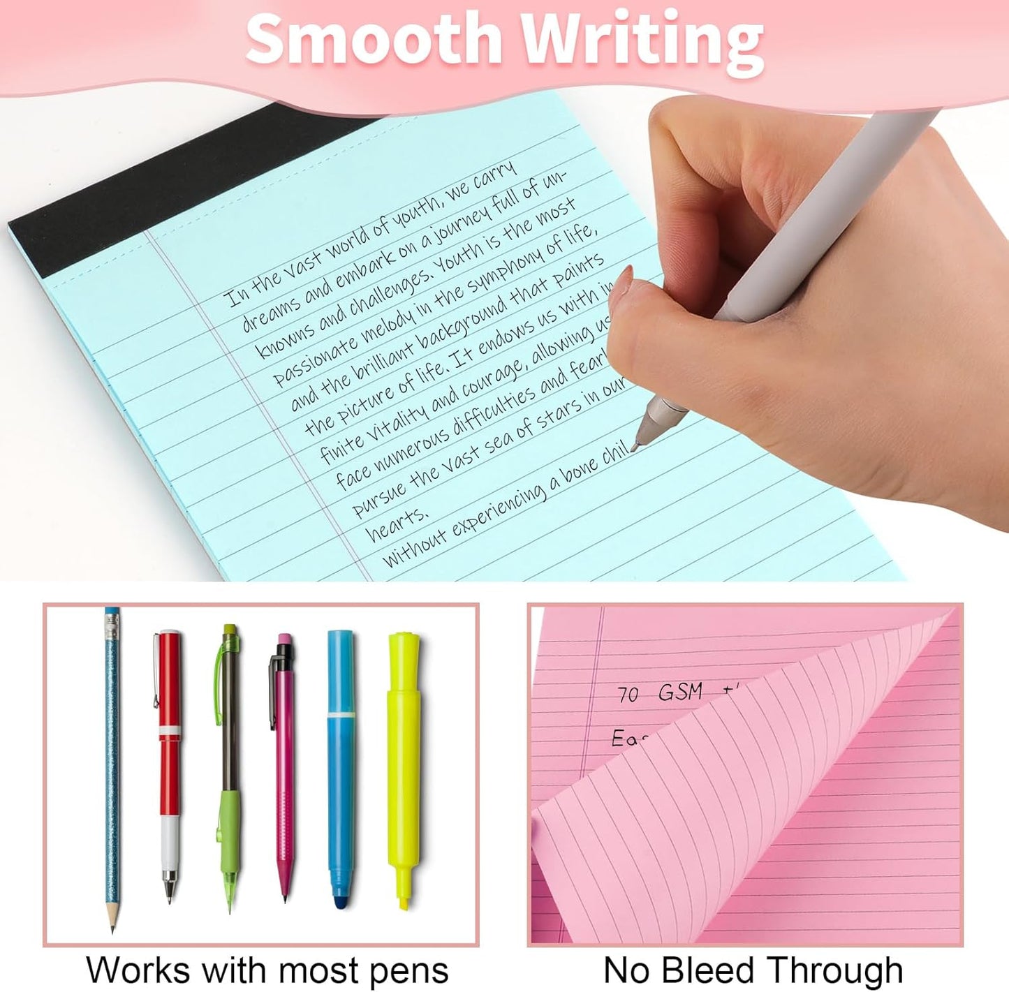 WINKIO Legal Pads 5" X 8", 6 Pack Colored Note Pads, College Ruled Yellow Lined Paper Pads, Letter & Legal Ruled Pads, 30 Sheets per Small Writing Pads 5x8 for School, Home, Office, Business