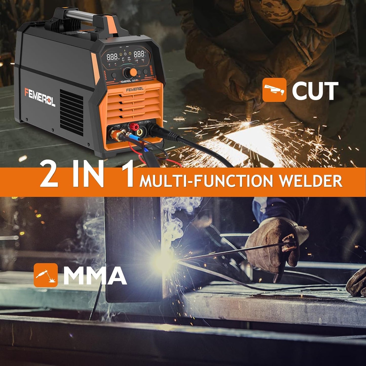 Plasma Cutter, 2 in 1Non-High Frequency 60A Plasma Cutter/ 200A Stick Welder Large Digital Display Non-Touch Pilot Arc, 110/220V Dual Voltage Plasma Cutting Machine