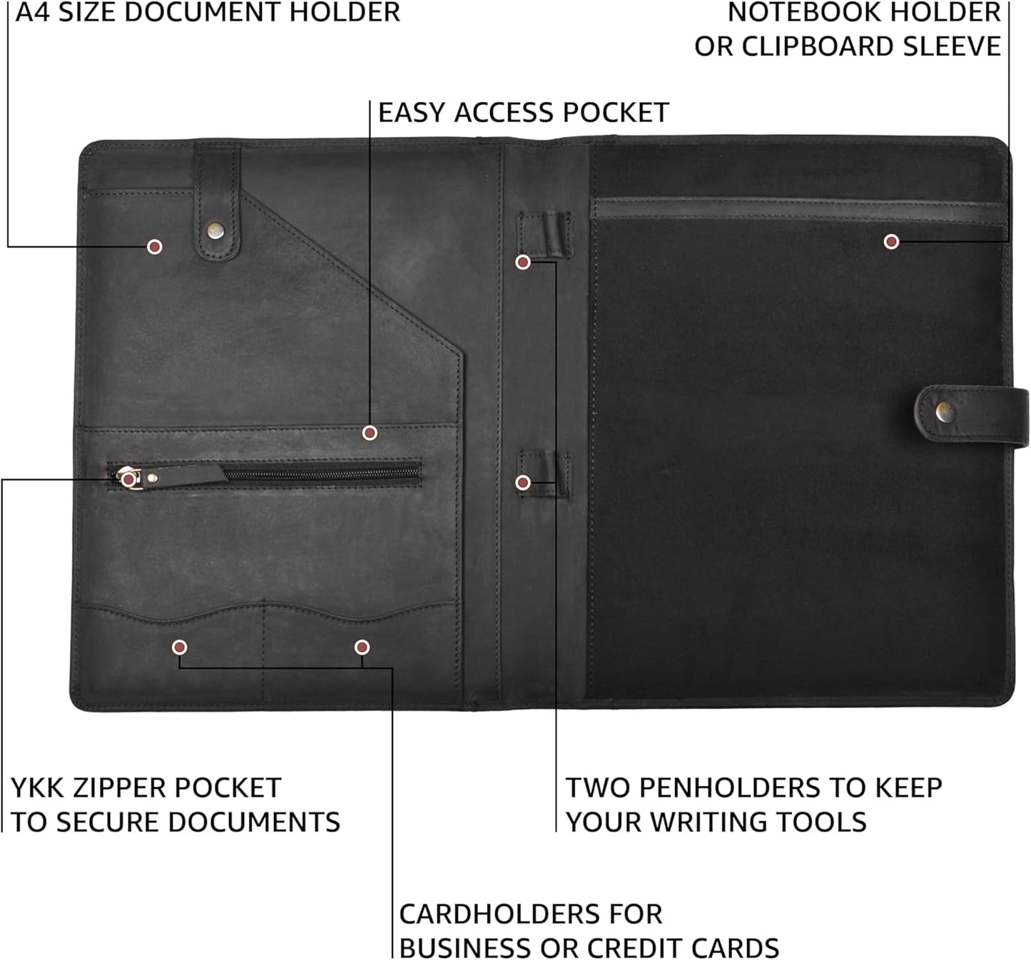 Genuine Leather Portfolio – Sleek Black Professional Organizer & Resume Folder, Antique Leather Business Document Padfolio with Writing Pad, Ideal Gift for Men & Women