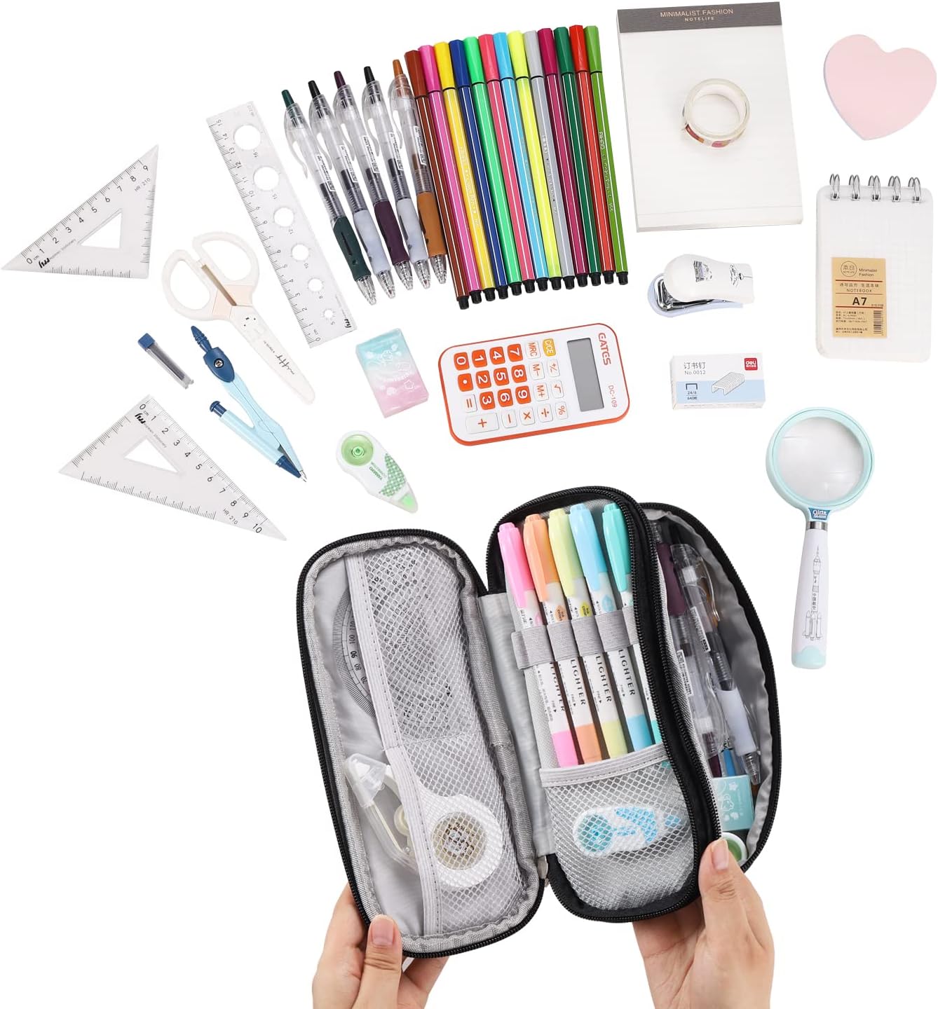 Dugio Large Pencil Case for Boys Teens Kids Pencil Bag with Zipper Pencil Pouch Aesthetic Pencil Pen Case Organizer for School Black