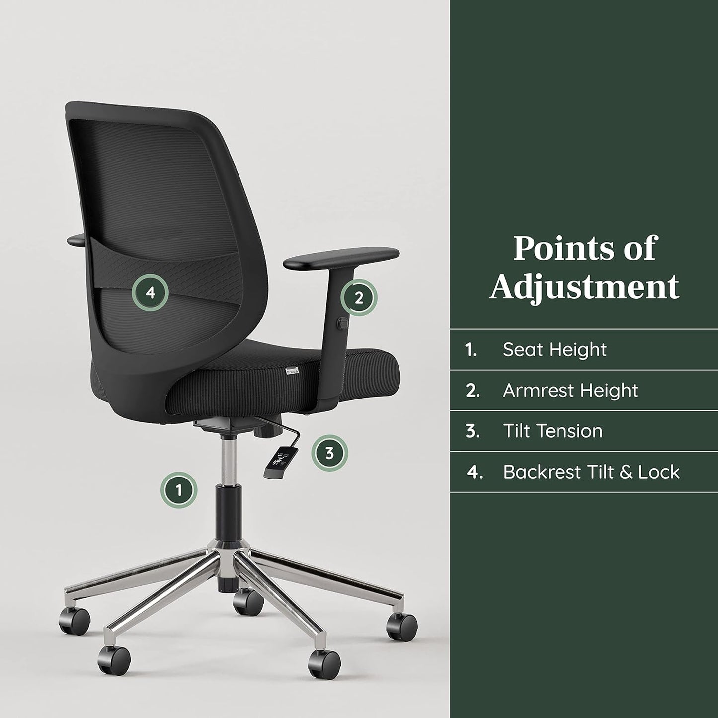 Branch Daily Chair - Computer Office Chair with Swivel, Lumbar Rest, and Adjustable Armrests - Sustainable, Stylish Mesh, & Adjustable Armrests - Comfortable Seating for Improved Posture - Black