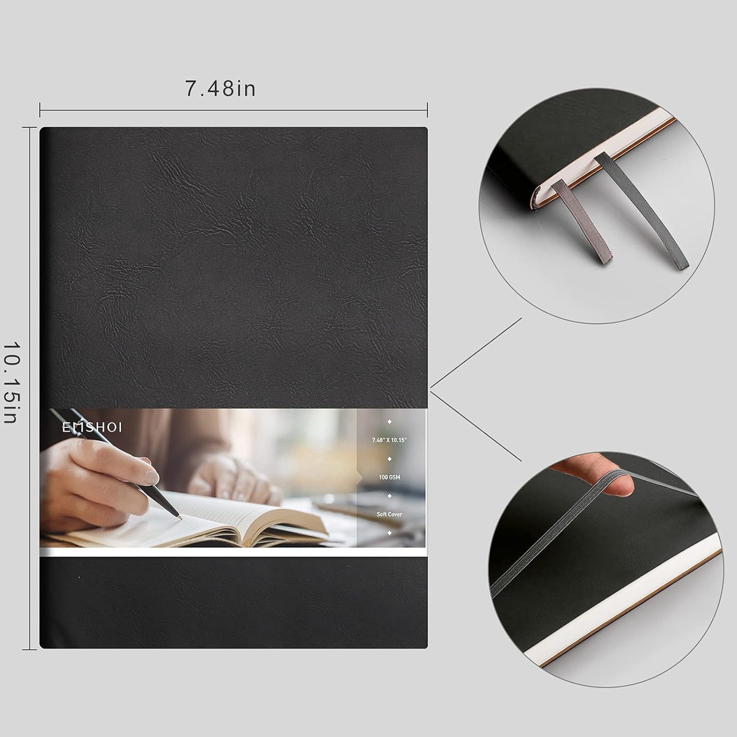 EMSHOI Dotted Journal Bullet Notebook, B5 Large Softcover Leather Journal, 192 Numbered Pages 100gsm Thick Dot Grid Notebook for Drawing Women Men Work School Supplies, 7.48"x10.15"-Black