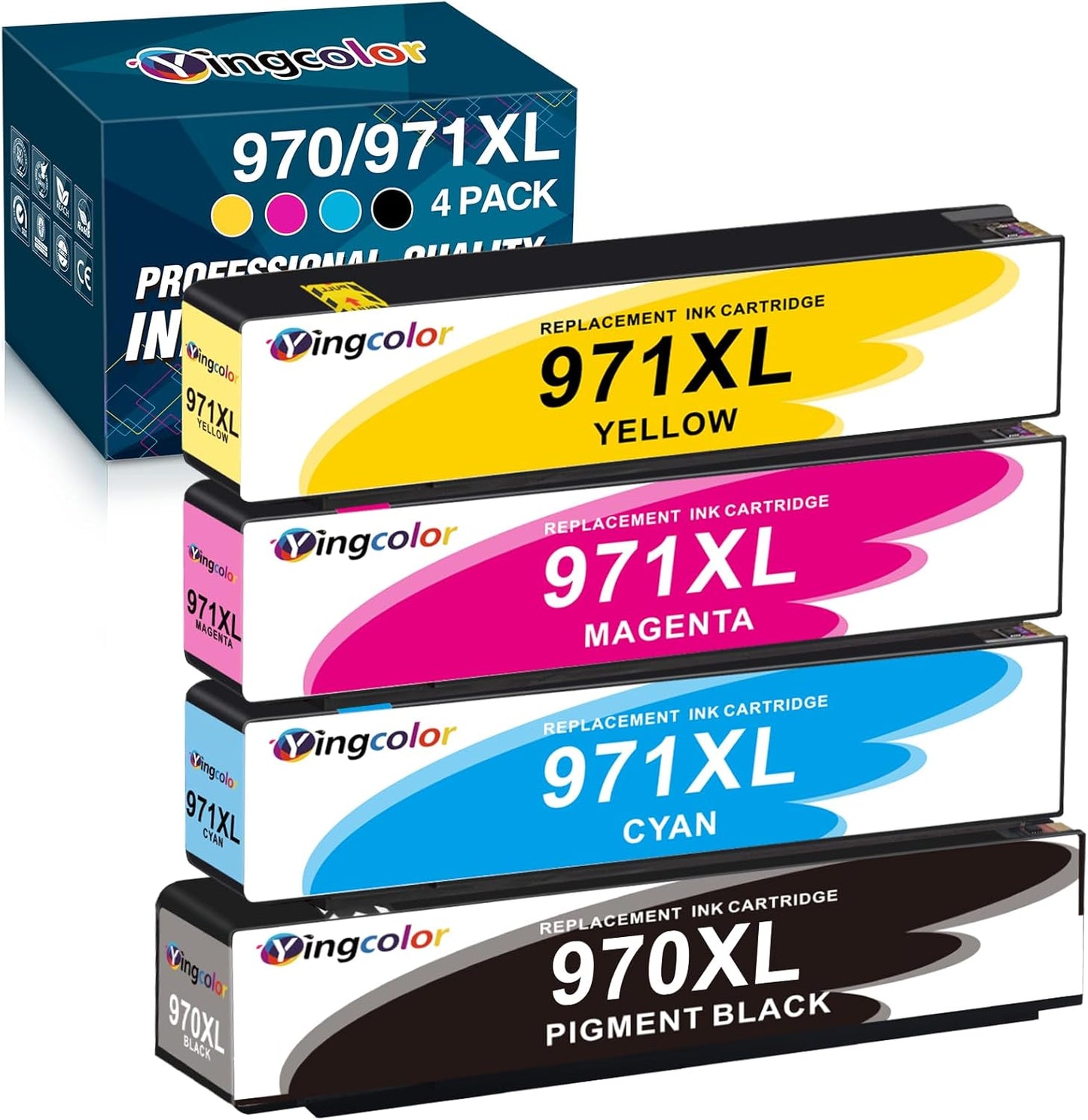 971XL 970XL Ink Cartridges Replacement for HP Ink Cartridges 970 971 Compatible with HP X576dw X476dw X476dn X551dw X451dn X451dw Printer-(970xl 971xl Ink bk c m y) 4 Packs