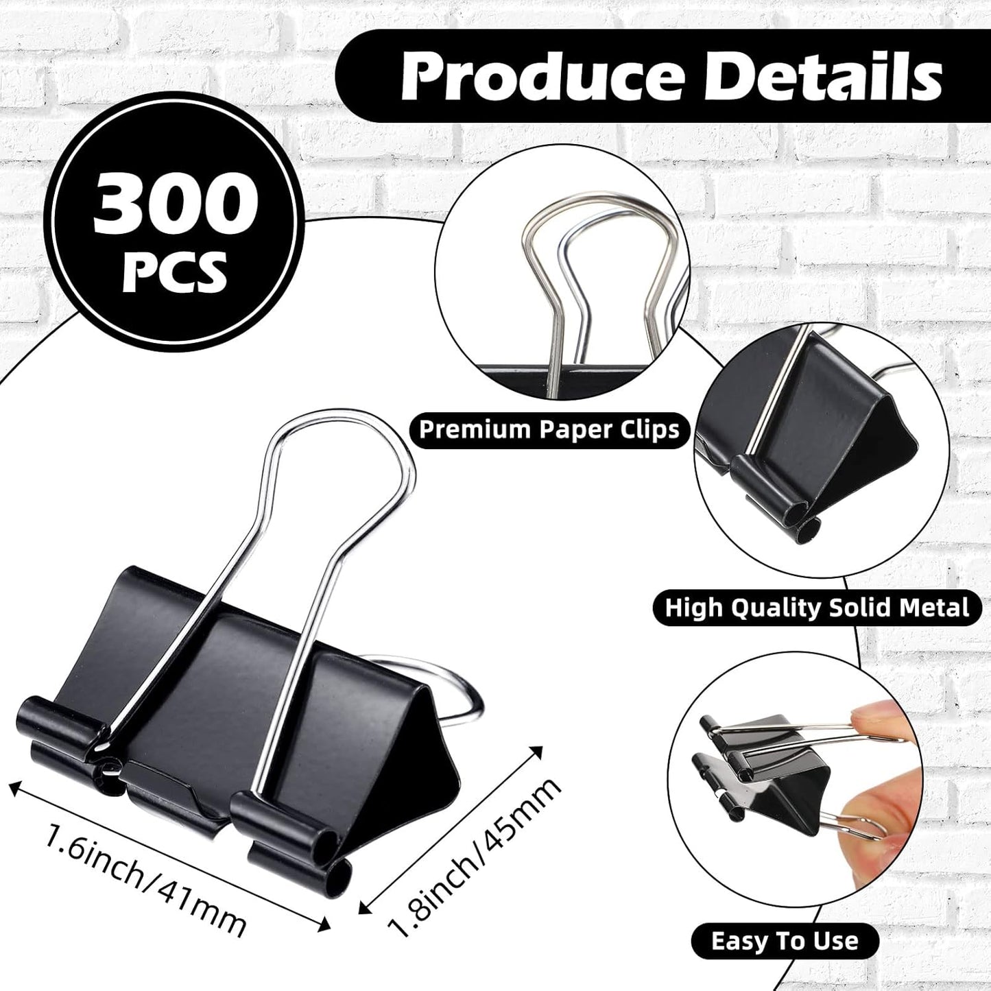 Yexiya 300 Pcs Large Binder Clips Bulk Big Paper Clamps Office Supplies Paper Clamps for Teachers Students School Office Business Paperwork Supplies (Black, 1.61 Inch)