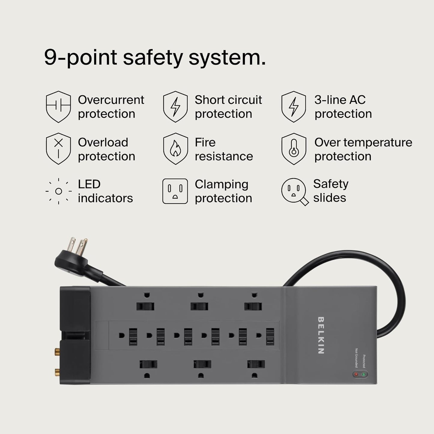 Belkin Surge Protector Power Strip w/ 12 AC Outlets & 8ft Long Flat Plug, UL-listed Heavy-Duty Extension Cord for Home, Office, Travel, Computer, Laptop, Phone Charger - 3,940 Joules of Protection
