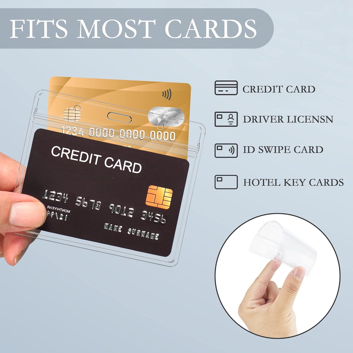 3.5x2.5 Inches Horizontal Badge Holder, Clear ID Card Holder with Waterproof Resealable Zip Type Protector, Badge Sleeve Fits Name Tag Holder/RFID/Proximity/Credit Card(Holders,50PCS)