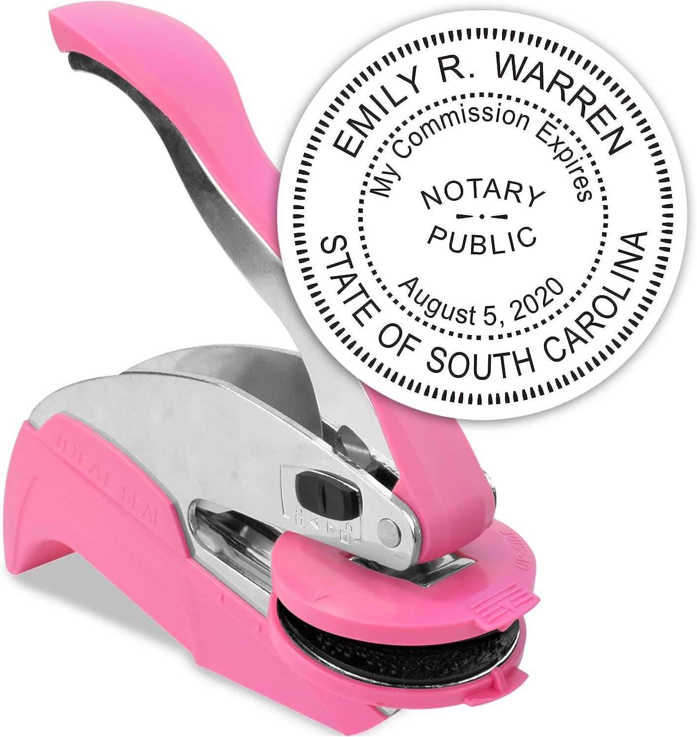 MaxMark Notary Seal Round Pink Embosser for South Carolina State - Includes Gold Burst Seal Labels (50 Count)