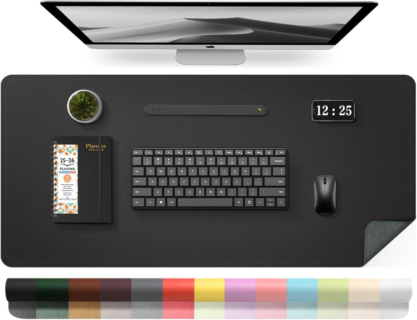 Leather Desk Pad Protector, 39.4'' X 17'' Large Mouse Pad, Office Desk Mat, Non-Slip PU Leather & Suede Base Desk Blotter, Laptop Desk Pad, Desktop Mat for Office Home, Black