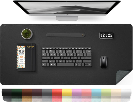Leather Desk Pad Protector, 39.4'' X 17'' Large Mouse Pad, Office Desk Mat, Non-Slip PU Leather & Suede Base Desk Blotter, Laptop Desk Pad, Desktop Mat for Office Home, Black