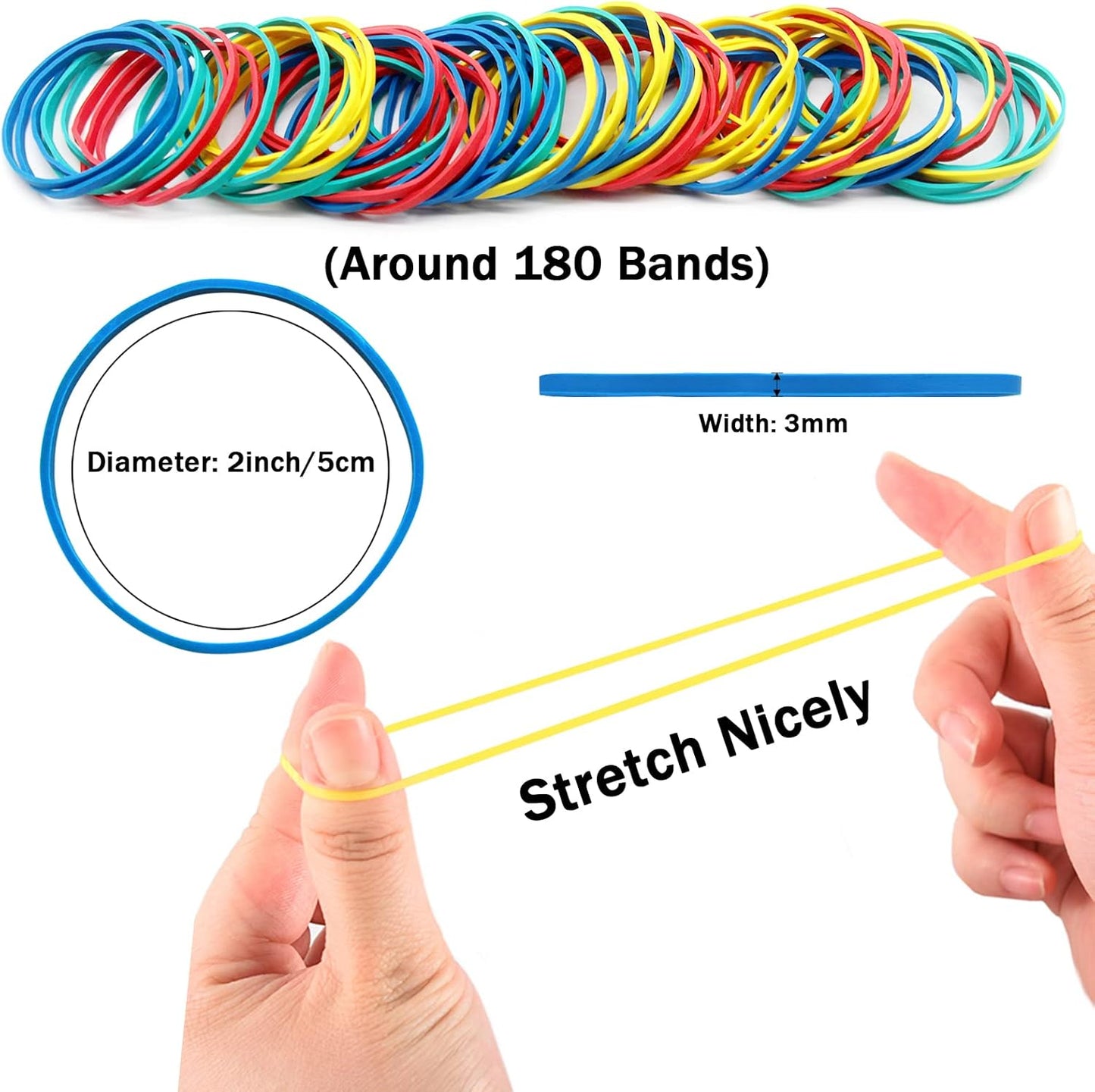 Anvin Rubber Band Ball 180 Around Rubber Bands 150g Elastics Colorful Bands Wrapping Bands Durable Bands for Stationery Document Organizing Stocking Fillers(Assorted Colors in Blue Green Red Yellow)