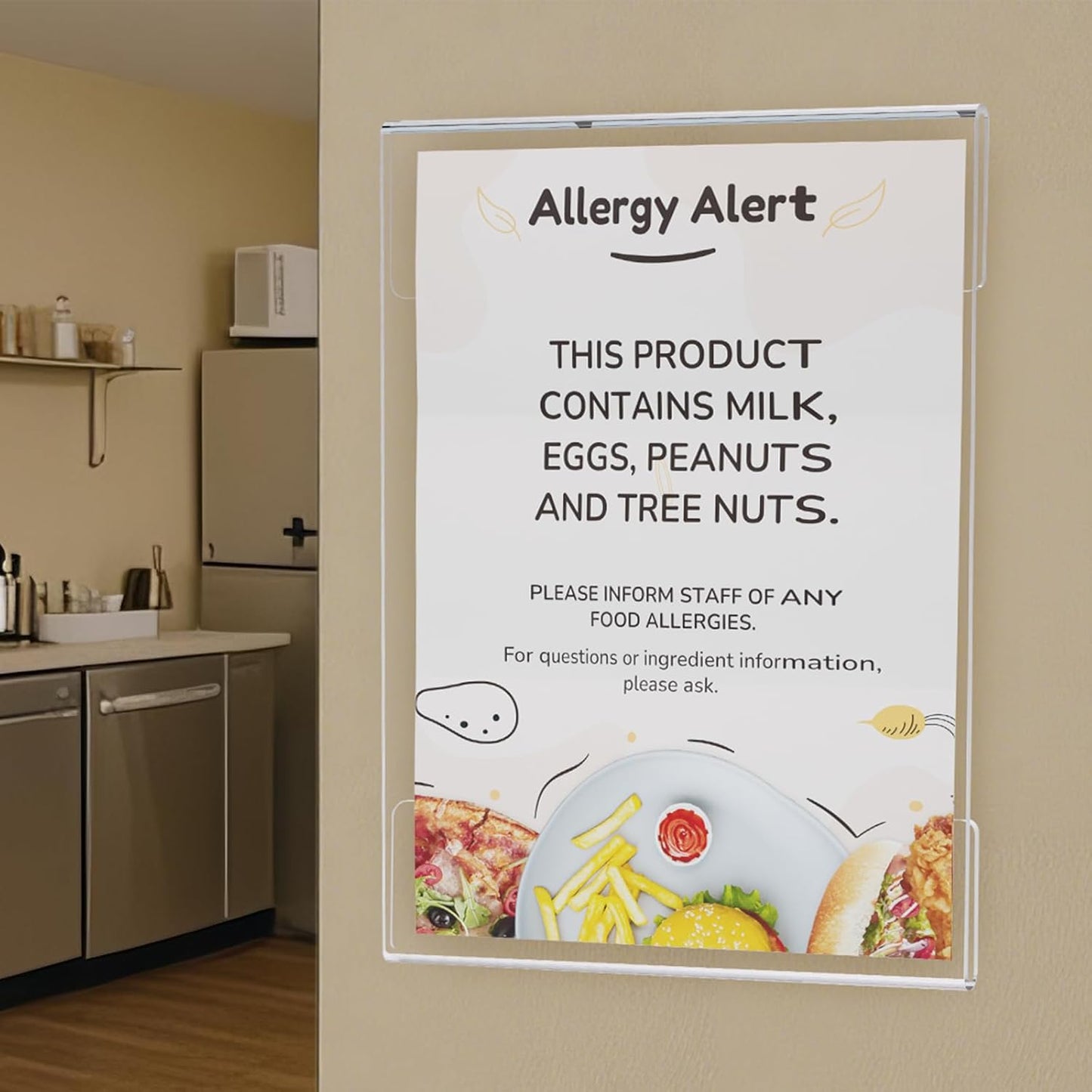 8.5x11 Clear Acrylic Plexi Sign Holders with Double Sided Adhesive Tape, Wall Sign Memo Document Menu Holder for Office, Home, Store, Restaurant-No Drilling (12 Pack)