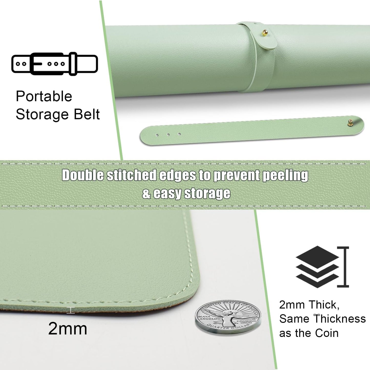 BLESWIN Large Desk Pad, 47.2'' x 23.6'', Office Desk Mat, Computer Mat for Desk, Leather Desk Pad Protector, Sewing Desk Blotter, Desktop Writing Pad for Office/Home/Decor Light Green