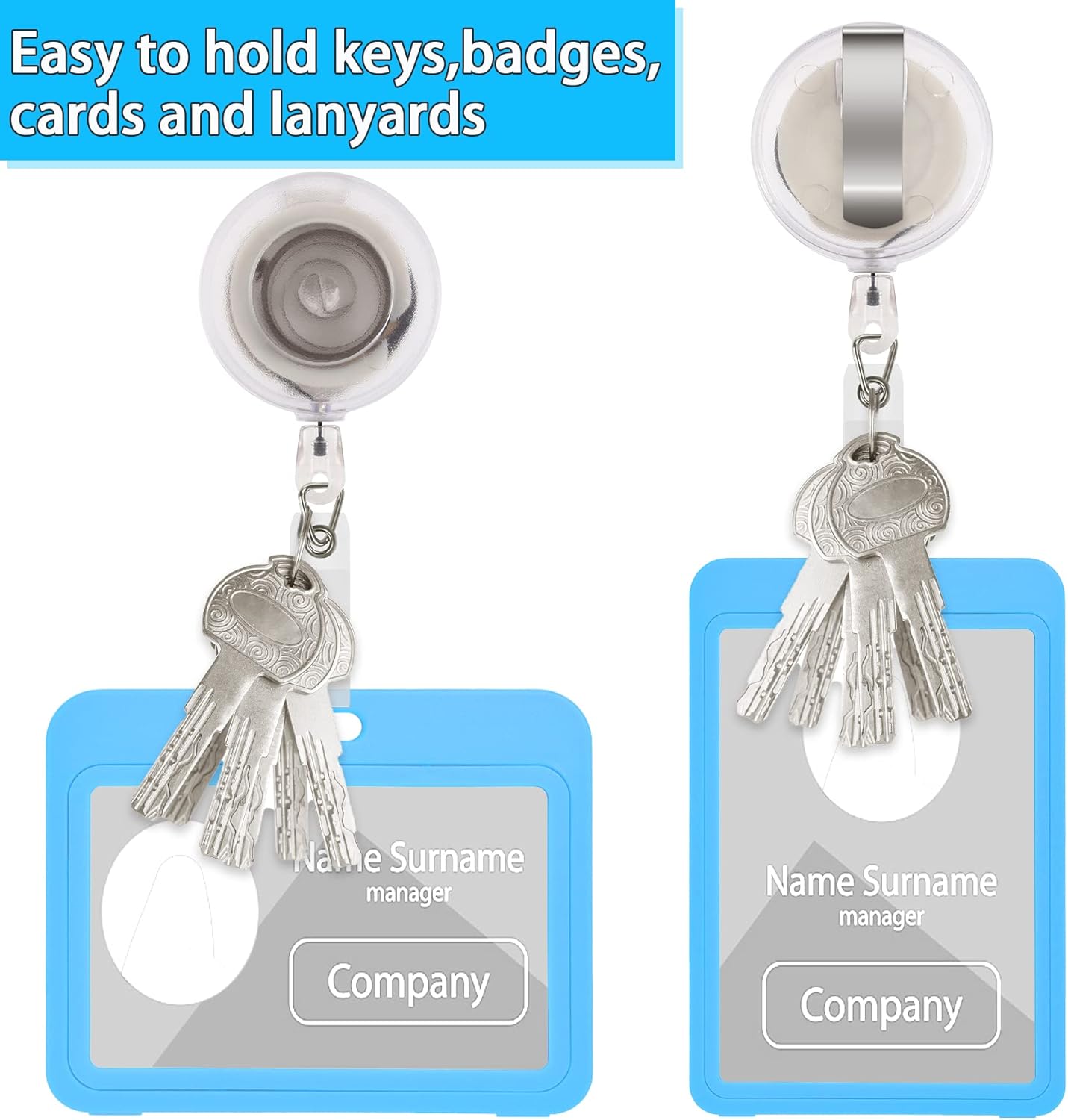 JANYUN 50 Pcs Retractable Badge Reel Clips Holder for Hanging ID Card Name Key Chain (Clear Frosted)