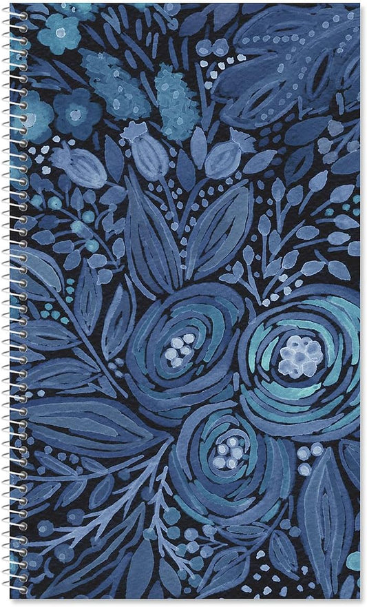 Navy Blossoms Password and PIN Keeper - 94 Pages; 5 Inch x 8-1/2 inch, Softcover Spiral-Bound Website Login Organizer