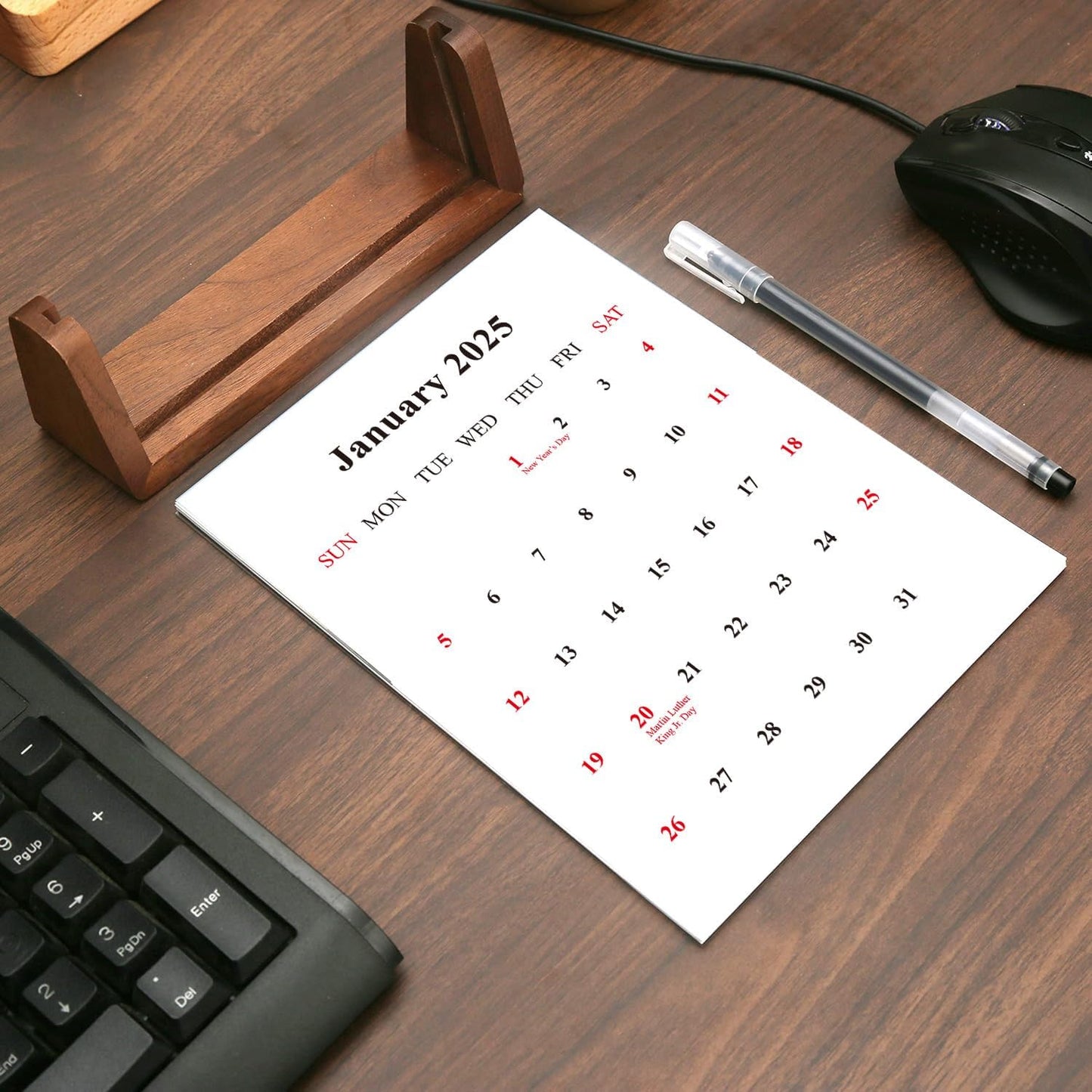 2025 2006 Creative Desktop Calendar with Walnut Stand for Office Business Home (Black Walnut)