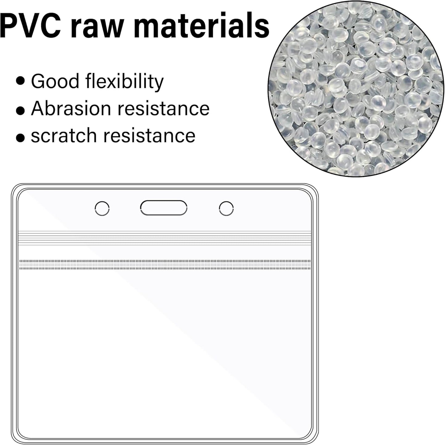 Happy Trees Badge Holder Horizontal ID Card Protector, Name Tag Badge Holders with Resealable Zip, Clear PVC Plastic Sleeves, Pass Case Credential Pouch for Office, School (50 Pack)