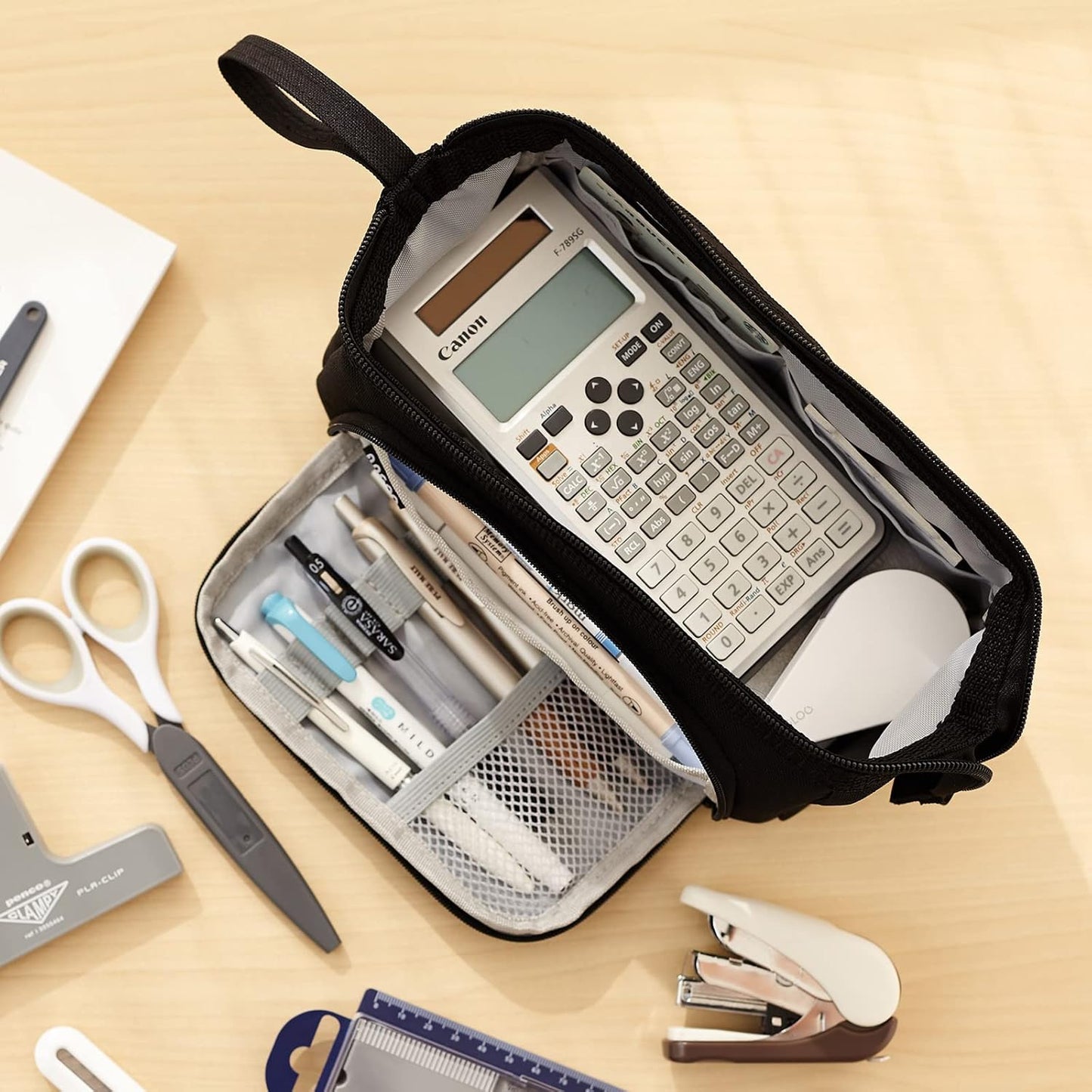 HVOMO Pencil Case Large Capacity Pencil Pouch Handheld Pen Bag Cosmetic Gift for Office School Teen Girl Boy Men Women Adult (Black)