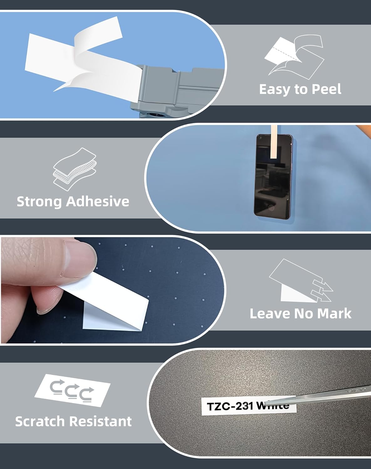 Label Maker Tape 12mm 0.47 White Replacement Brother Label Maker Tape, P-Touch Label Tape, Compatible with Brother PT-D210 H110 D220 D410 D600, 4-Pack