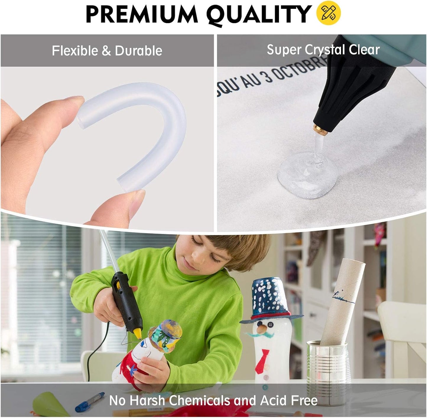 200-Pack Full Size Hot Glue Sticks, Magicfly 4 Inch Long X 0.43 Inch Diameter Hot Melt Glue Gun Sticks, Compatible with Most Glue Guns, for DIY Craft Projects and Sealing