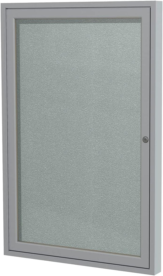 Ghent 24"x18" 1-Door Outdoor Enclosed Vinyl Bulletin Board, Shatter Resistant, with Lock, Satin Aluminum Frame - Silver (‎PA12418VX-193), Made in The USA