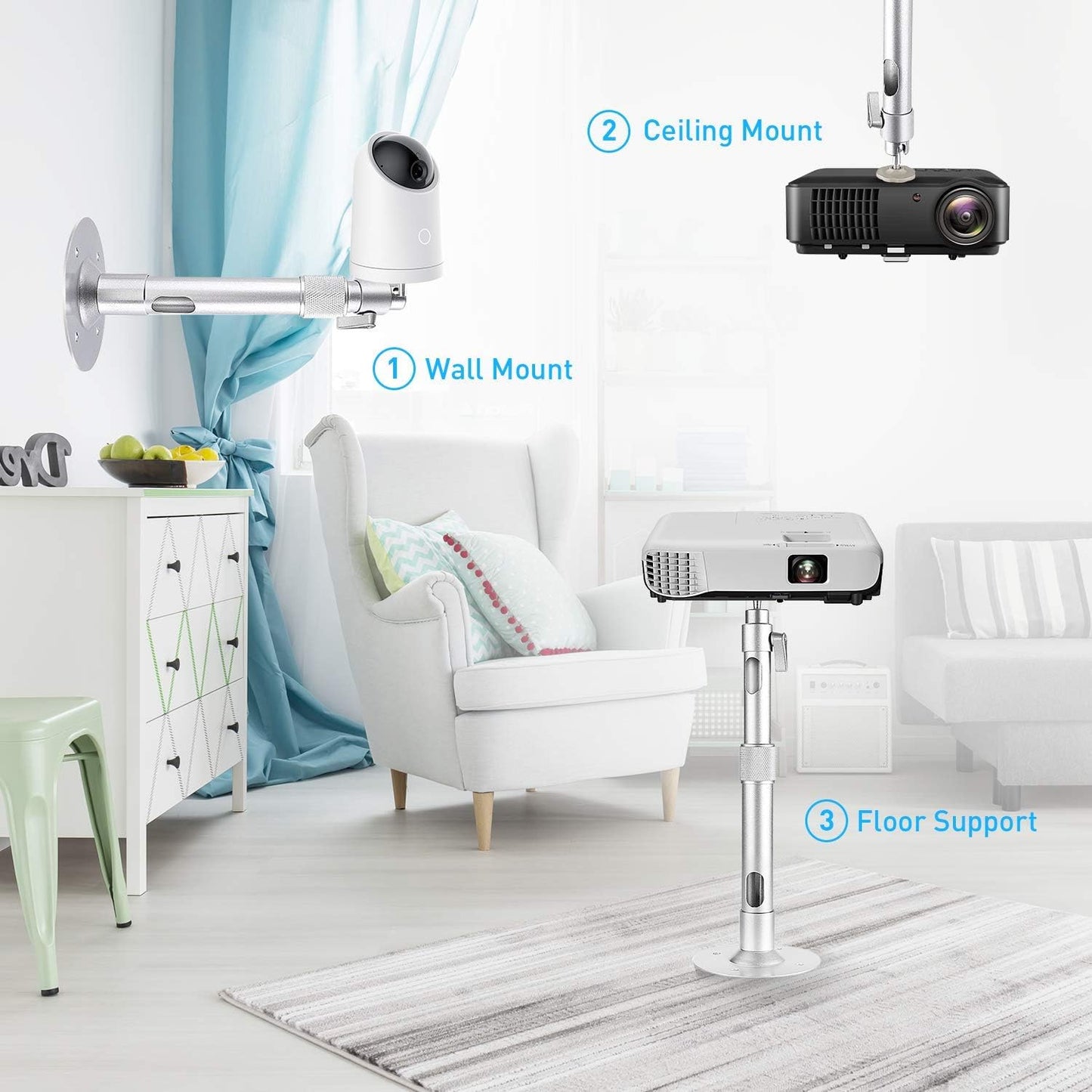 NIERBO Universal Projector Wall Ceiling Mount Hanger 360° Rotatable Head with Extendable Length 11.8 Inch to 19.7 Inch Mounting Bracket