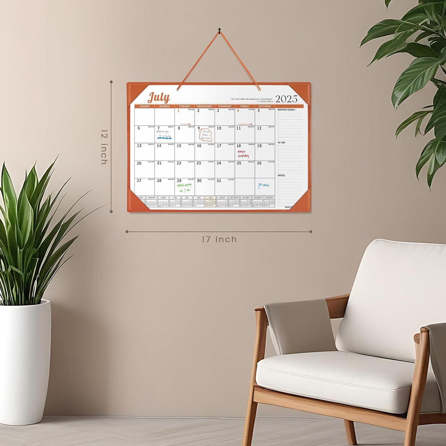Ospelelf Desk Calendar 2025-2026 Wall Monthly Planner 12"x17" Leather Pad with Protective Cover 18 Months July 2025 to December 2026 Orange