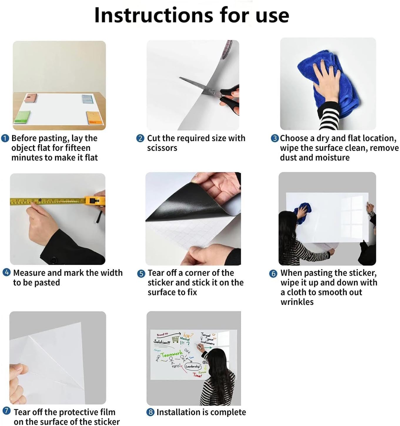 Magnetic Whiteboard Contact Paper, 36" x 48" Stick on Magnetic Dry Erase White Board Sticker on Wall, Easy to Write for Drawing, School, Office, Kitchen Fridge