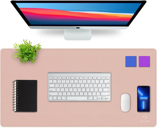K KNODEL Desk Mat, Blotter, Dual-Sided Office Desk Pad, Waterproof Desk Mat for Desktop, Desk Blotters, PVC Leather Pad Protector (Pink, 31.5" x 15.7")