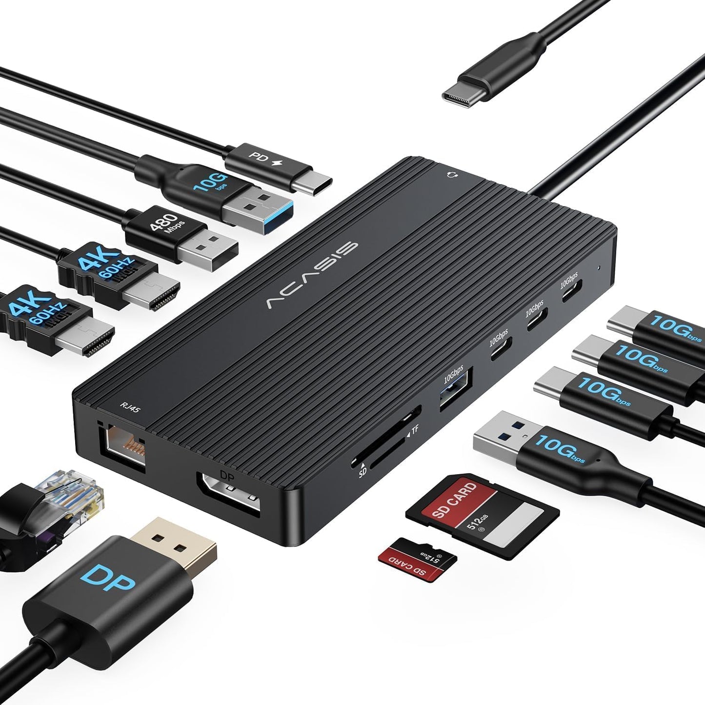 USB C Docking Station Dual Monitor, 14 in 1 USB C Hub, Adapter with 2 HDMI+DP(4K60Hz), Ethernet, 3 USBC 10G,100W PD, SD/TF, Audio, Laptop Docking Station for Dell/HP/Lenovo/ThinkPad/Surface (Black)