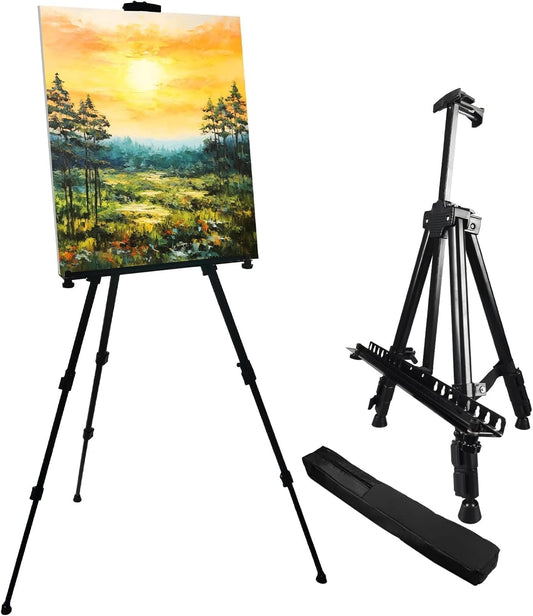 RRFTOK Art Painting Display Easel Stand，Aluminum Metal Adjustable Artist Easels for Painting Canvases Height from 17 to 66 Inch,Carry Bag for Table-Top/Floor Drawing and Displaying