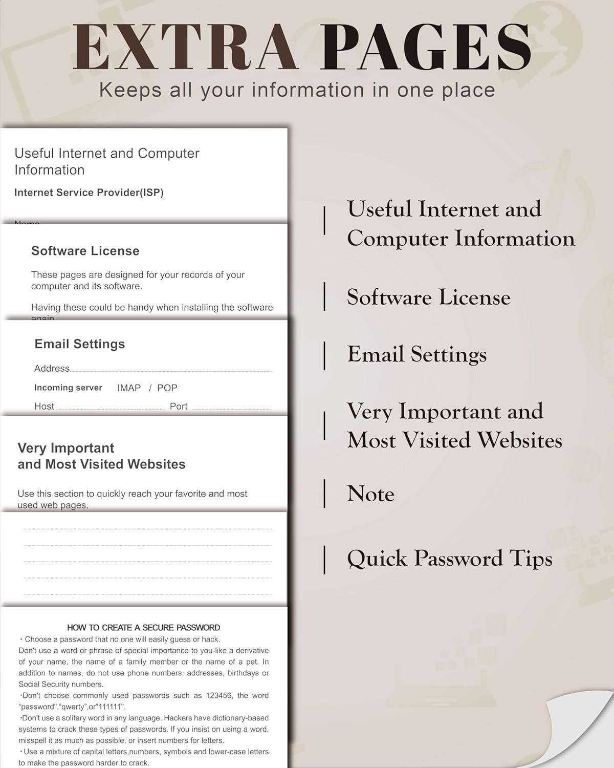 Password Keeper Book with Colorful Alphabetical Tabs, Hardcover Password Log-book for Internet Password and Website Address, 4.1 x6.2 ''Password Notebook for Office (Chocolate, Small)