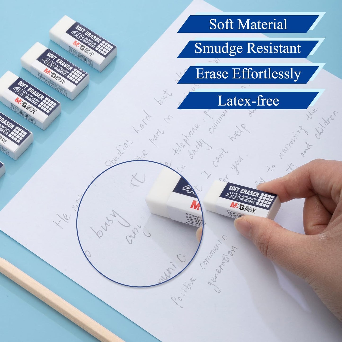 M&G 24 Pack Erasers Pencil Erasers, 4B White Rubber Eraser Rectangular Bulk for Kids School Students Office, Art Erasers for Drawing