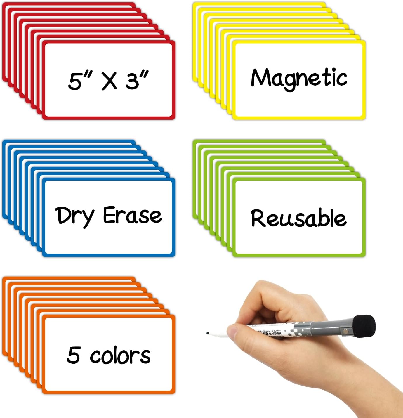 Dry Erase Magnetic Label 5x3 Inch Colored Border, 40 Pack, Reusable Magnetic Dry Erase Labels, Magnet Labels for Whiteboards