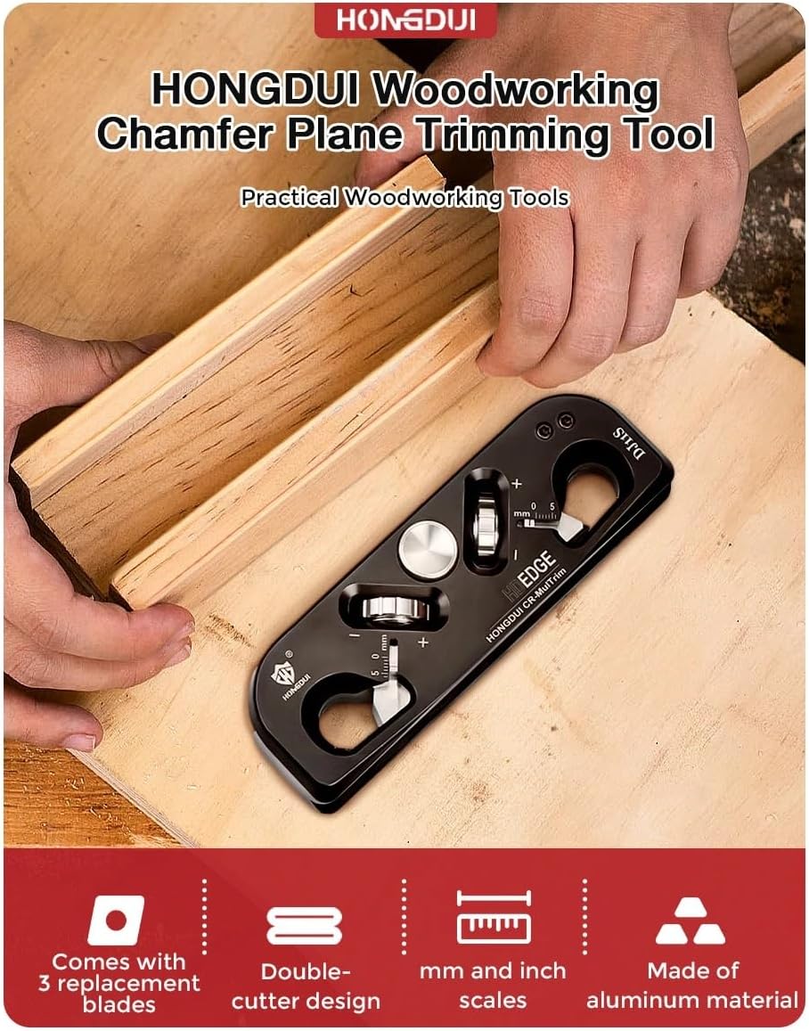 HONGDUI Chamfer Plane Edge Plane Corner Plane Quick Edge Trimmer Chamfering Tool with 3 Carbide Insert for Woodworking